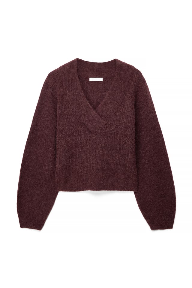 Dark Brown Alpaca Blend Ribbed V neck sweater