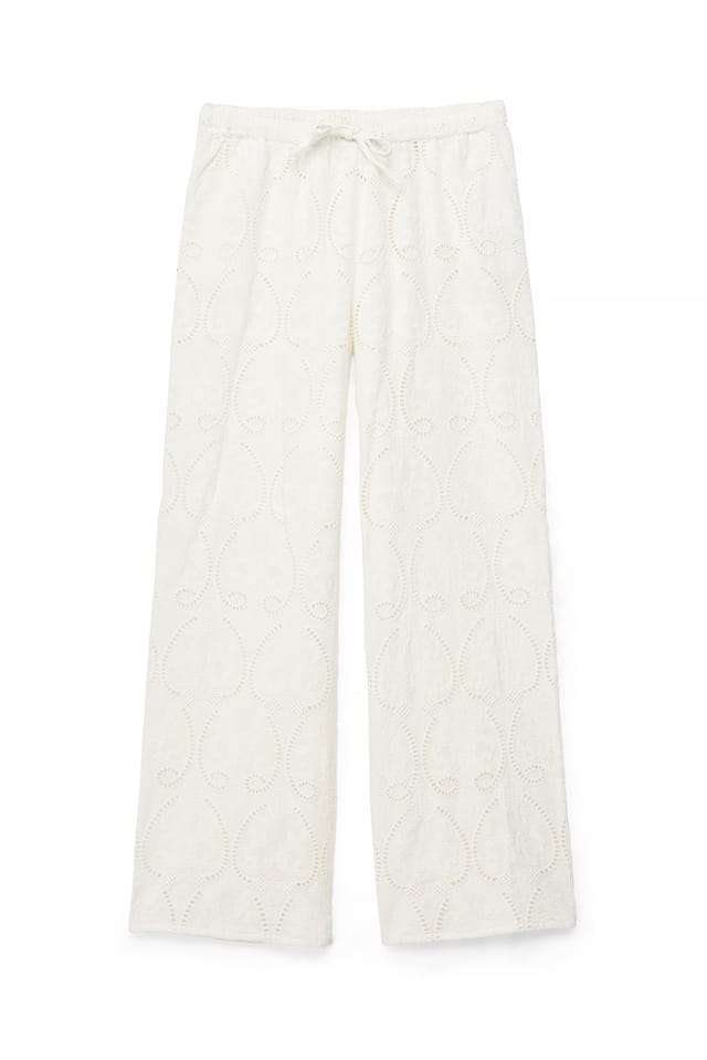 White Pantalon large à broderie anglaise