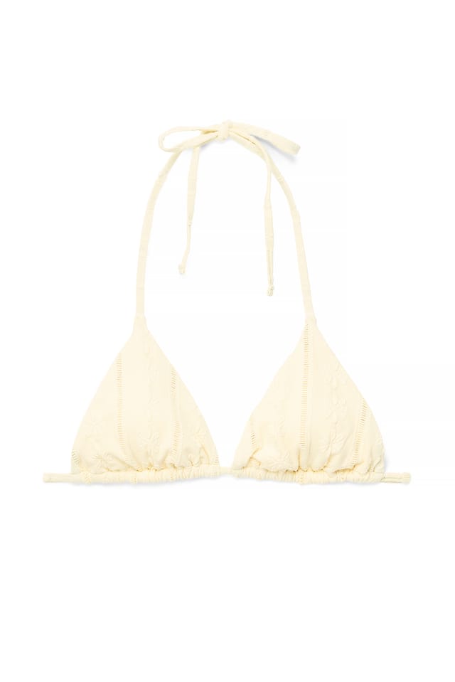 Light Yellow Triangelbikinitopp med broderie anglaise