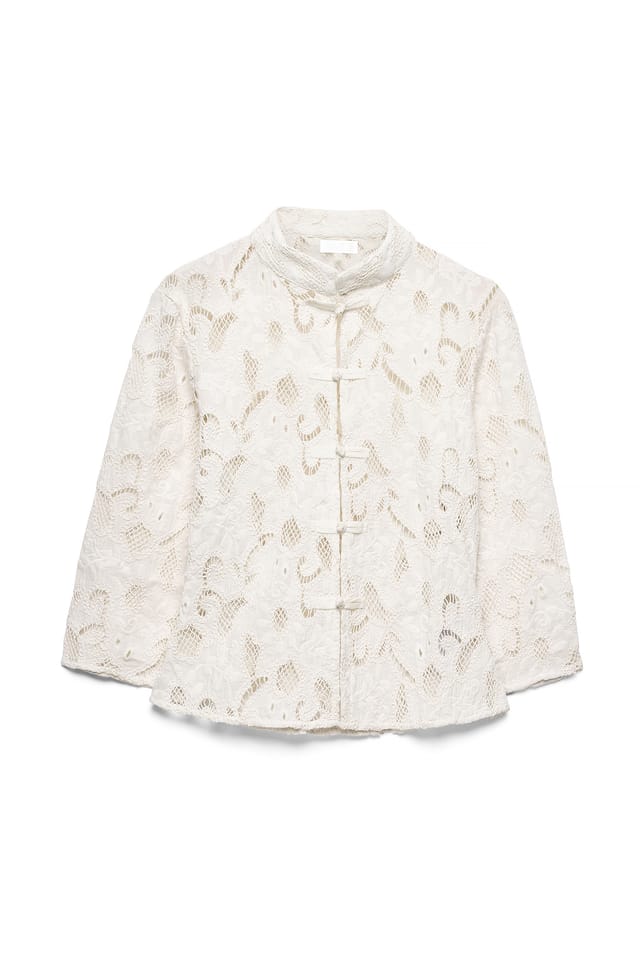 Offwhite Anglaise-Top mit Knopfdetail
