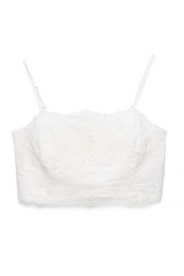 White Cropped-Top mit Broderie-Anglaise-Detail