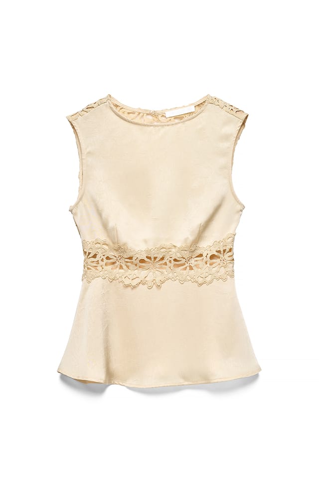 Beige Haut sans manches à broderie anglaise