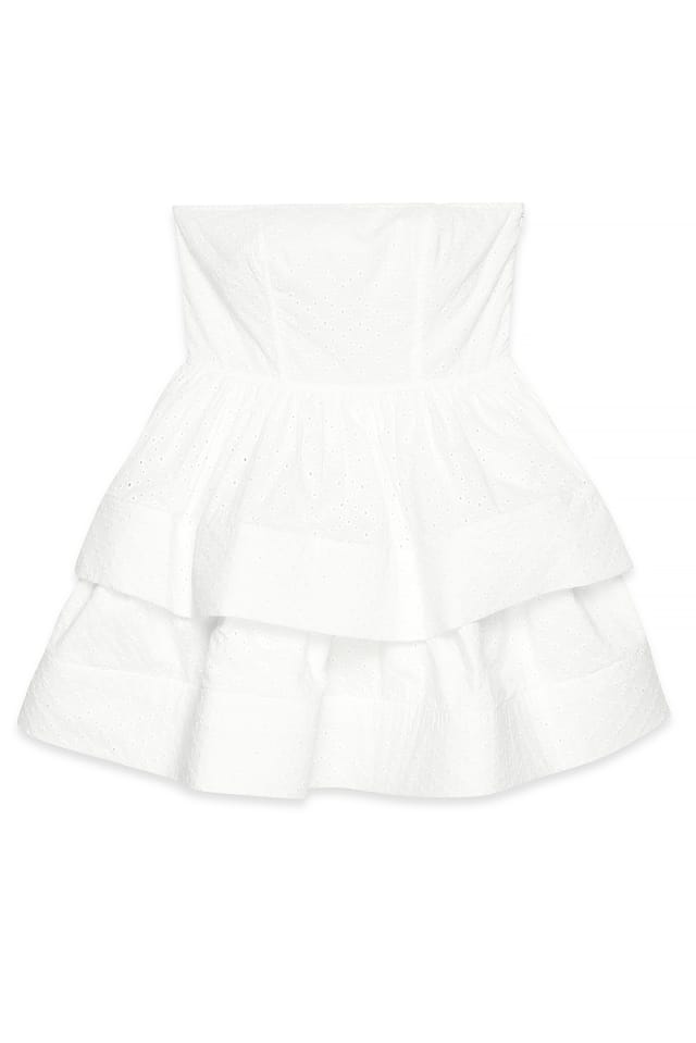 White Anglaise Flounce Mini Dress