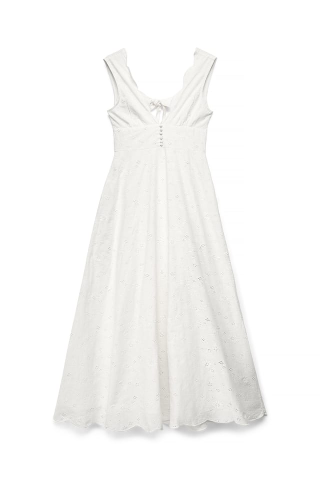 White Anglaise-Maxikleid mit Wellenkante