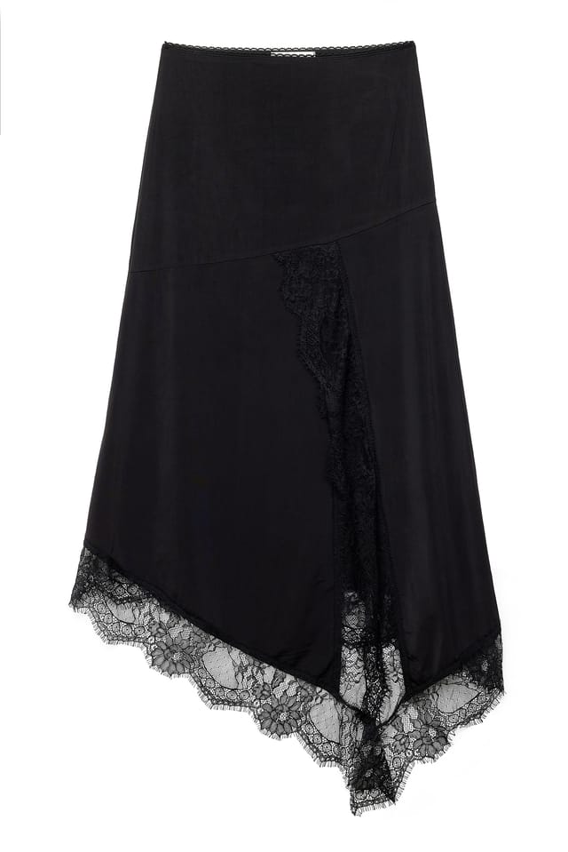 Black Asymmetric Lace Midi Skirt