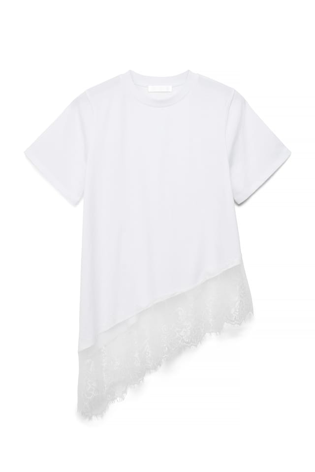 White asymmetrisches T-Shirt mit Spitze
