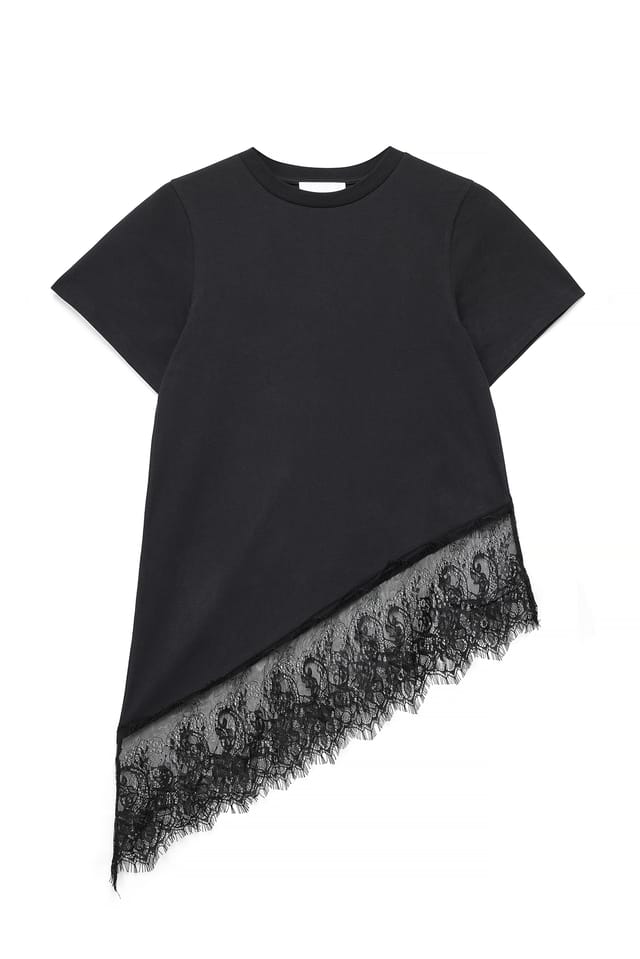 Black Asymmetric Lace T-shirt