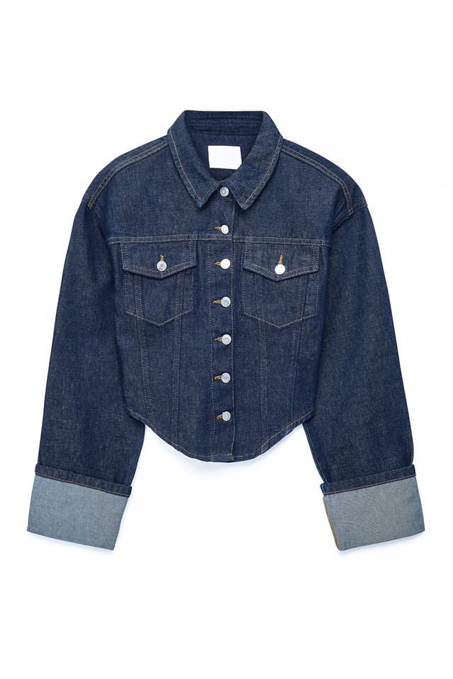 Dark Blue Asymmetric Hem Short Denim Jacket