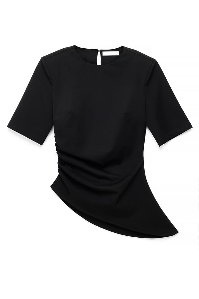 Black Asymmetrisch geschnittenes Kurzarm-Top mit Saum