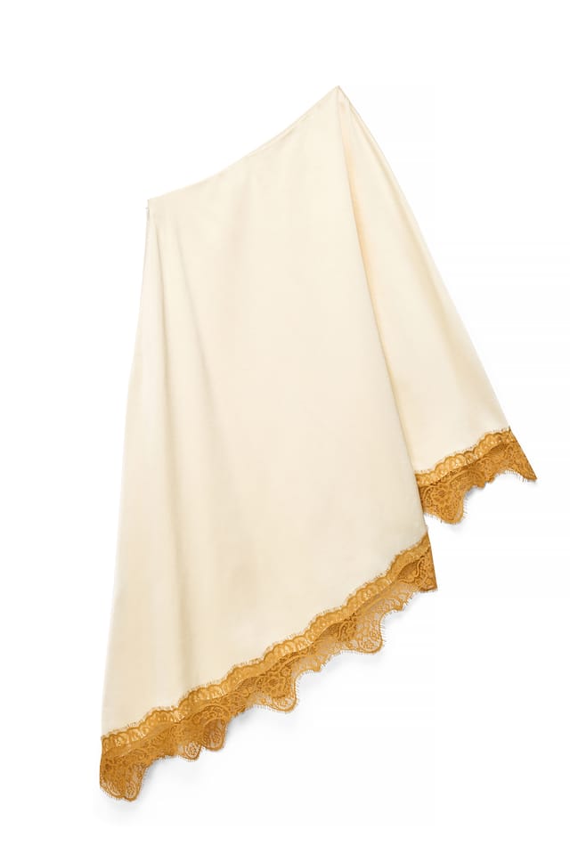 Light Yellow Asymmetric Lace Edge Dress