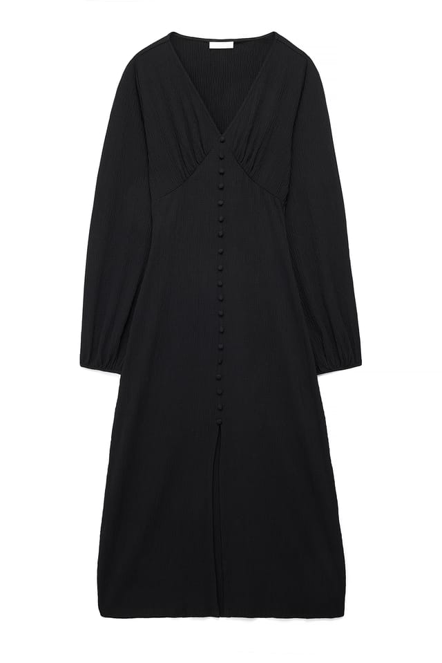 Black Balloon Sleeve Button Maxi Dress