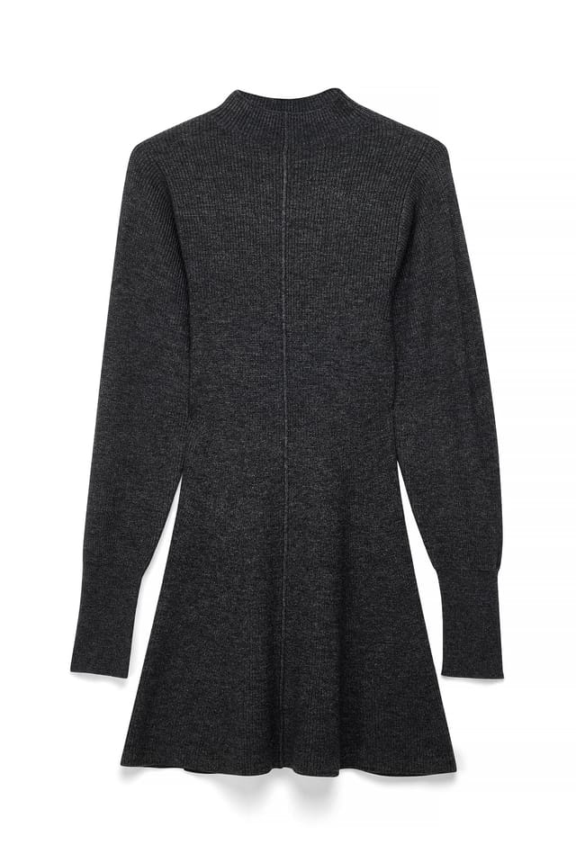 Grey Melange Balloon Sleeve Knitted Turtleneck Dress
