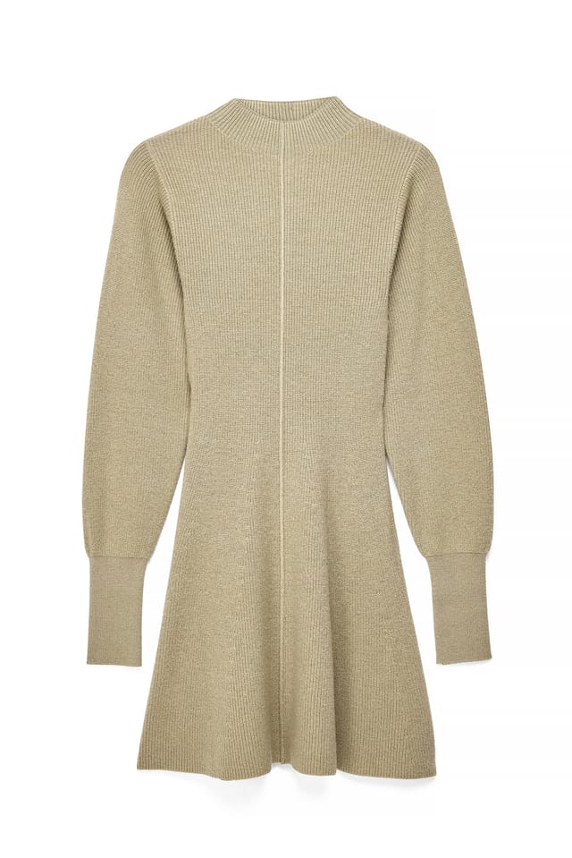 Light Green Balloon Sleeve Knitted Turtleneck Dress