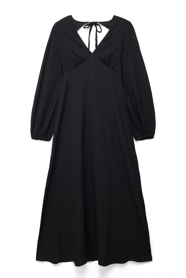 Black Balloon Sleeve Open Back Maxi Dress