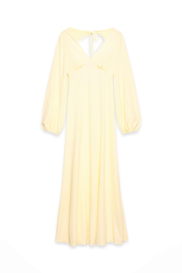 Light Yellow Maxiklänning med ballongärmar och öppen rygg