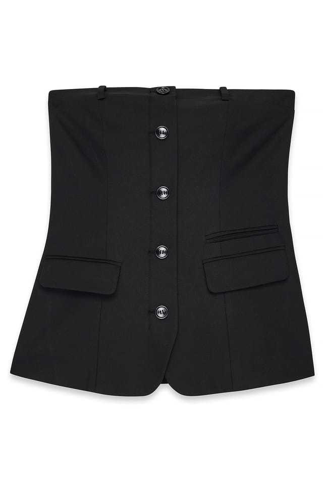 Black Bandeau Buttoned Top