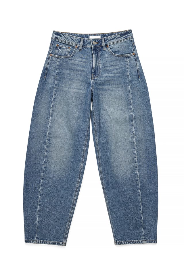 Blue Mid Waist Barrel Jeans