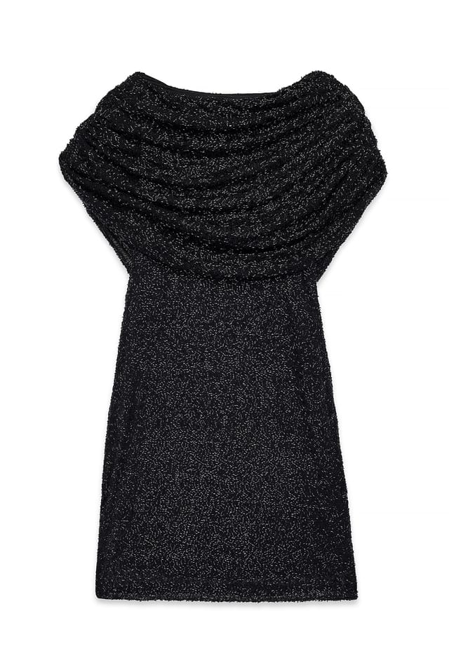 Black Beaded Cape Mini Dress