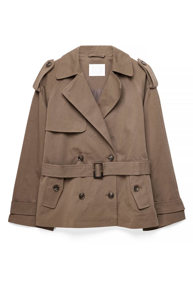 Taupe Trench-coat à ceinture détaillée