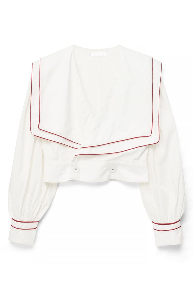 Offwhite Bomuldsbluse med stor krave