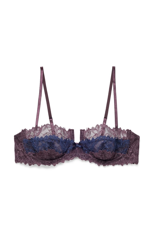 Multicolor Block Color High Balcony Lace Bra