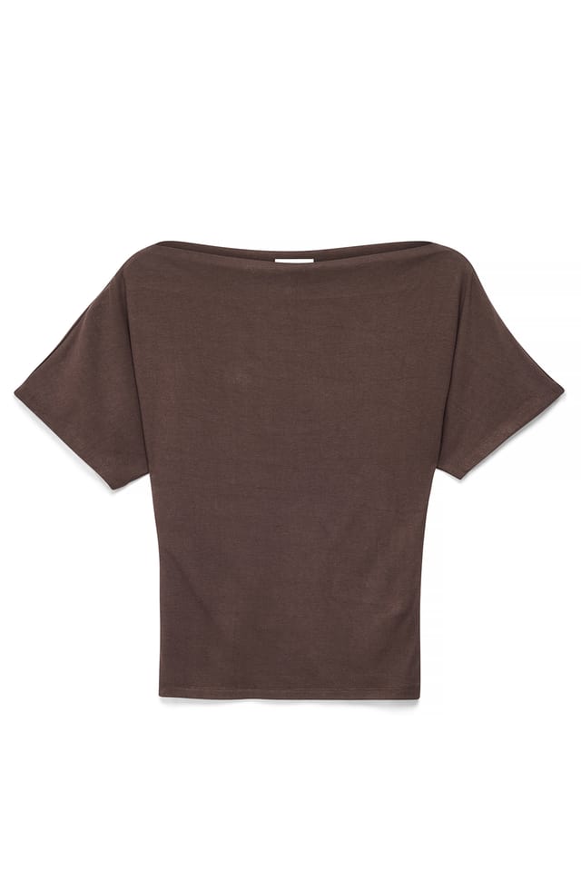 Brown Boat Neck T-Shirt