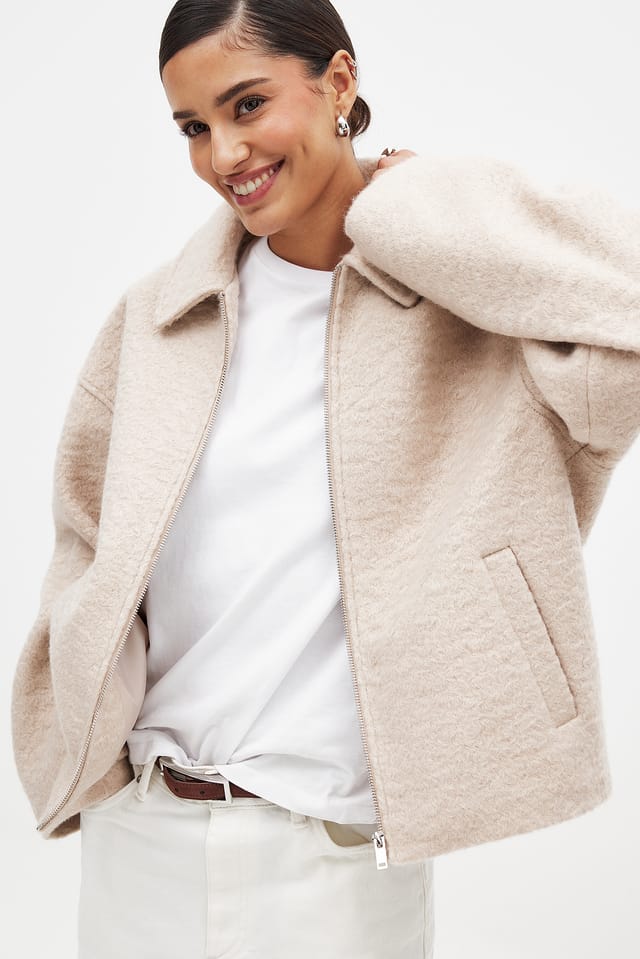 Beige Boucle Zip Jacket