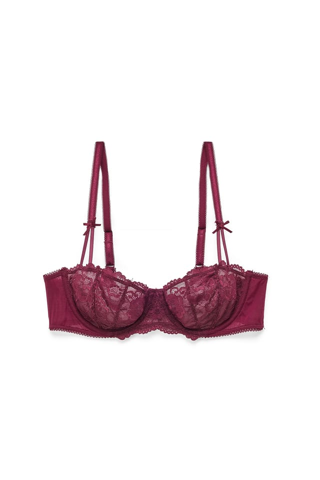Wine Red Soutien-gorge balconnet avec nœud