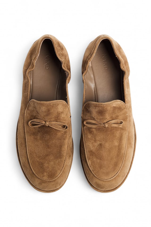 Tan Bow Detail Suede Loafers