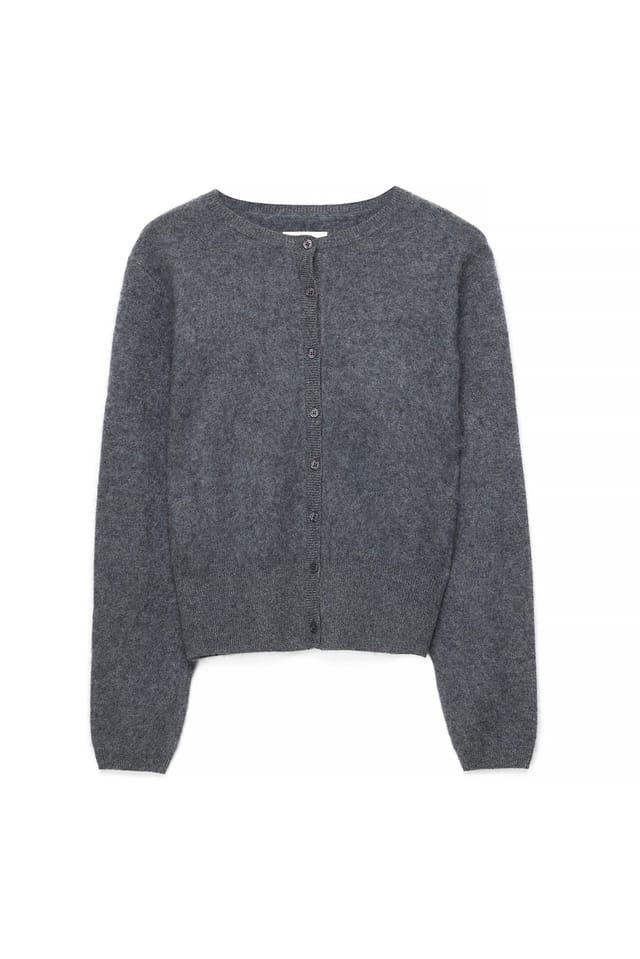 Grey Melange Borstad ullstickad kofta