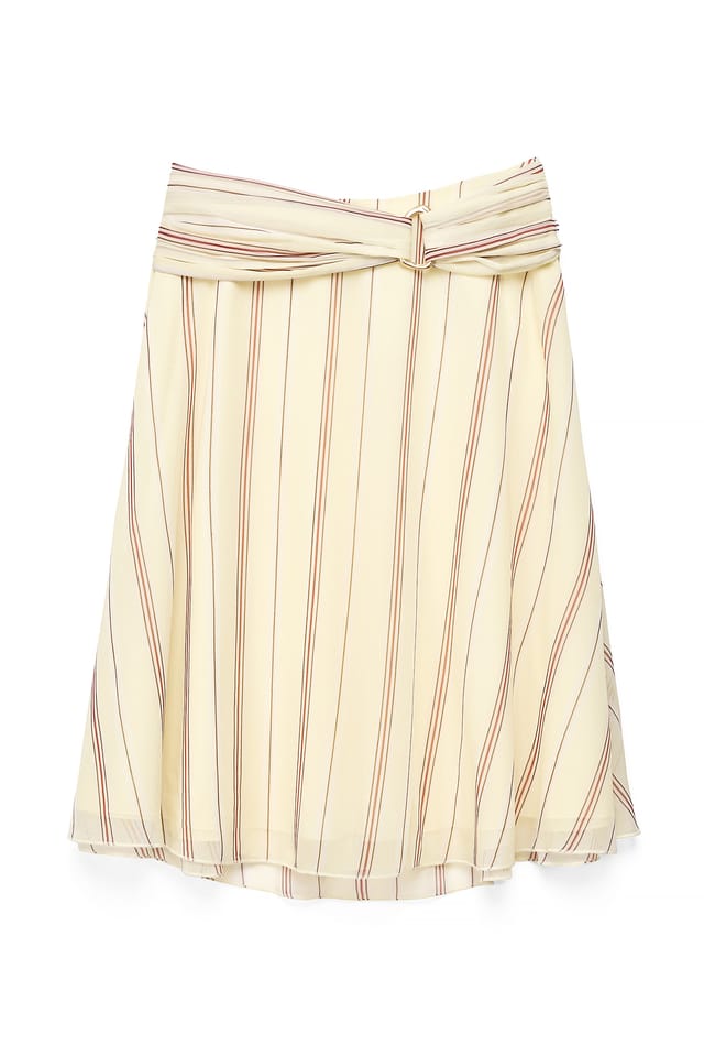 Stripe Aop Belte Detalj Midi Skjørt