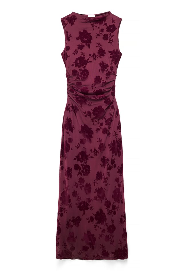 Burgundy Burn Out Funnel Neck Maxi Dress