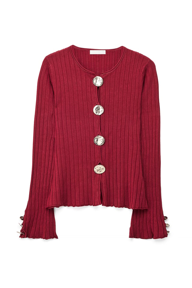 Burgundy Button Detail Knitted Cardigan