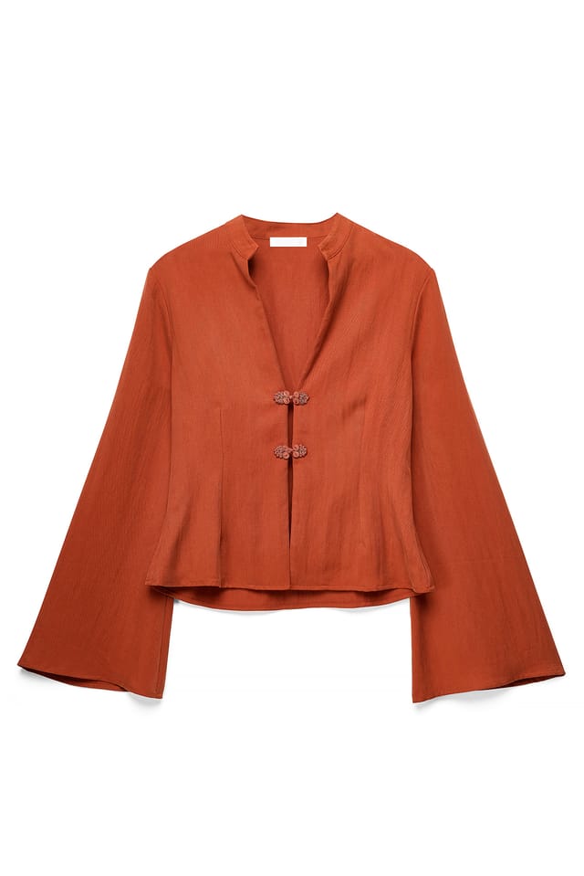 Dark Rust Blouse à col haut boutonné