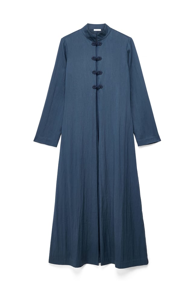 Dark Blue Knopfkragen Maxi-Top