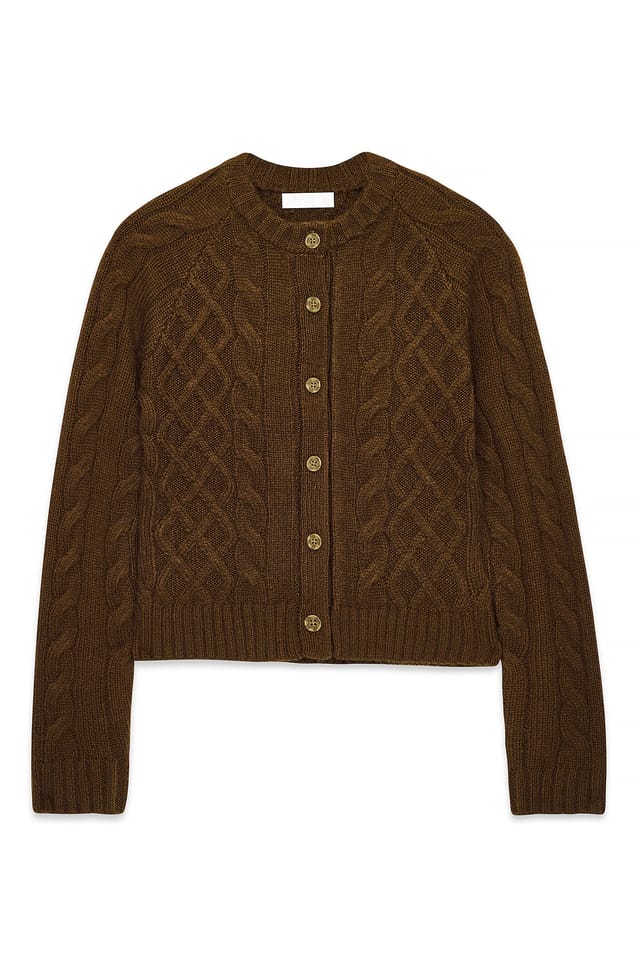 Brown Cable Knit Cardigan