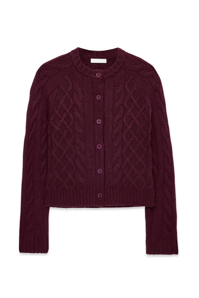 Burgundy Cable Knit Cardigan