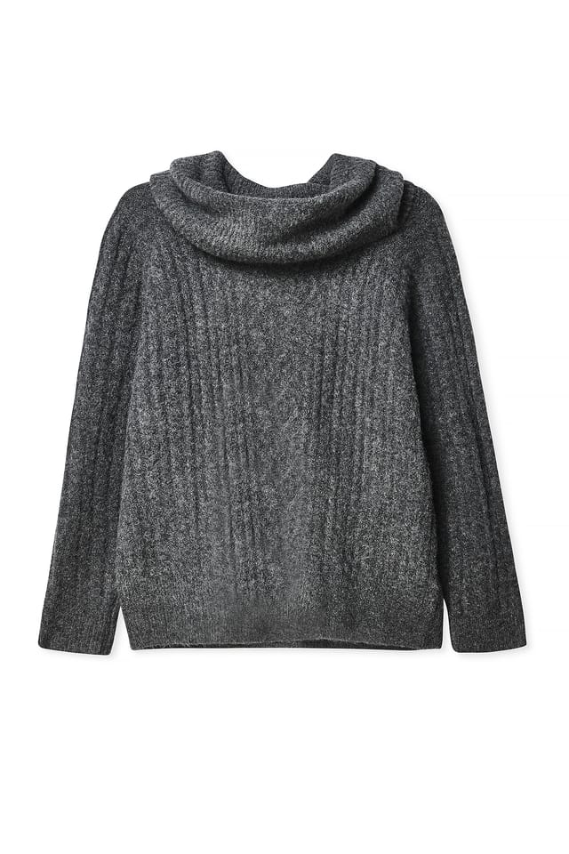 Grey Melange Cable Knitted Turtle Neck Sweater