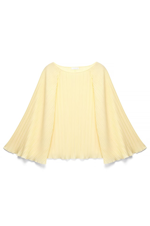 Light Yellow Cape Pleated Blouse