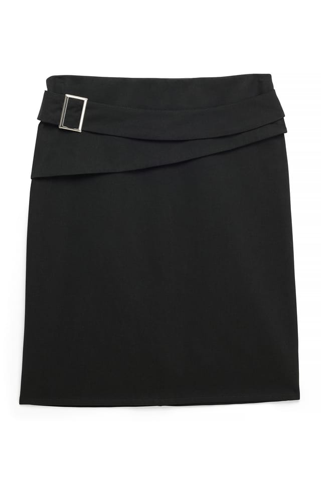 Washed Black Cargo Belt Detail Knee Length Skirt