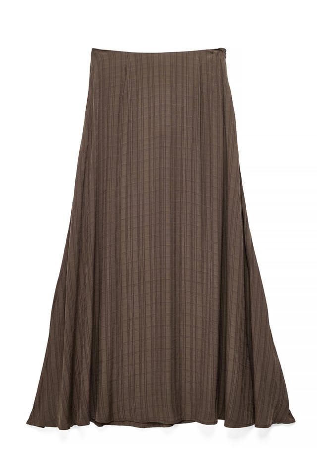 Brown Check Mid Waist Maxi Skirt