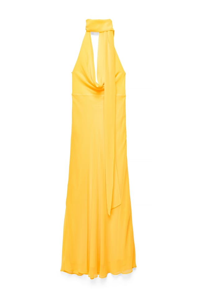 Yellow Chiffon-Maxikleid mit Wasserfallausschnitt