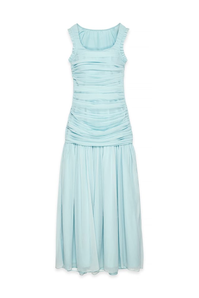Light Blue Rynkad maxiklänning i chiffon