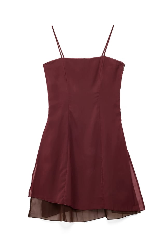 Dark Plum Robe midi en chiffon superposée