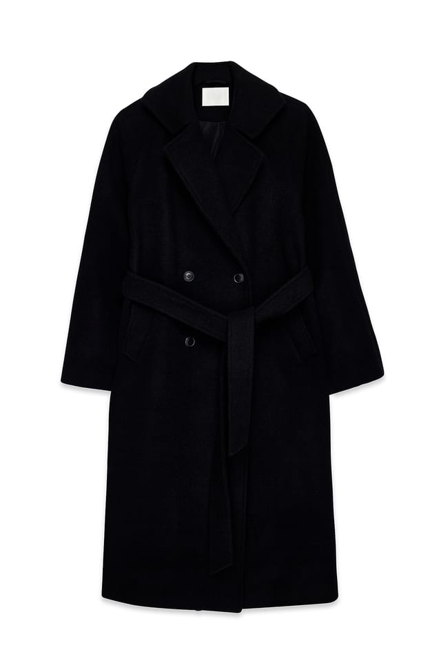 Black Oversized Wool Blend Belted Coat