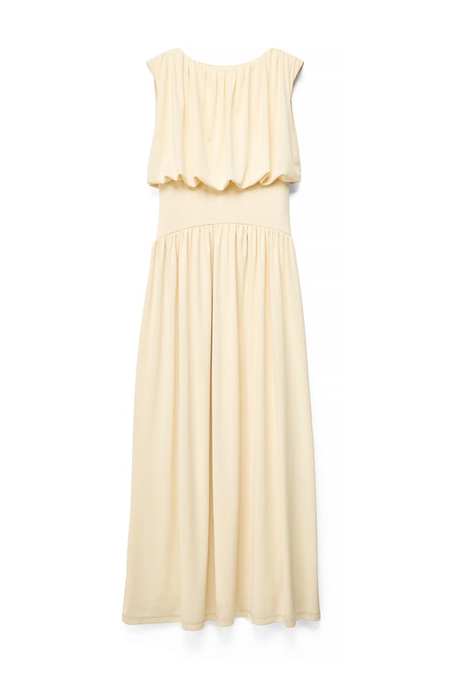 Light Yellow Contrast Waist Maxi Dress
