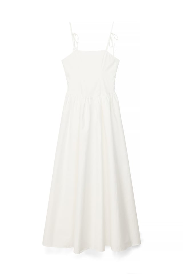 White Robe longue en coton à détail noué