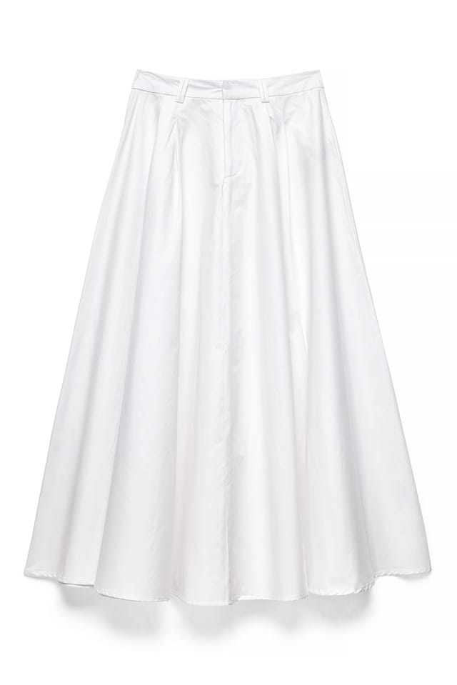 White Cotton Belt Loop Maxi Skirt