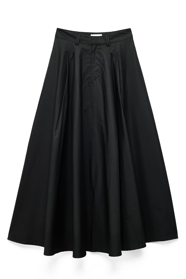 Washed Black Cotton Belt Loop Maxi Skirt