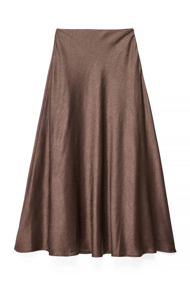 Brown Crinkle Bias Cut Maxi Skirt